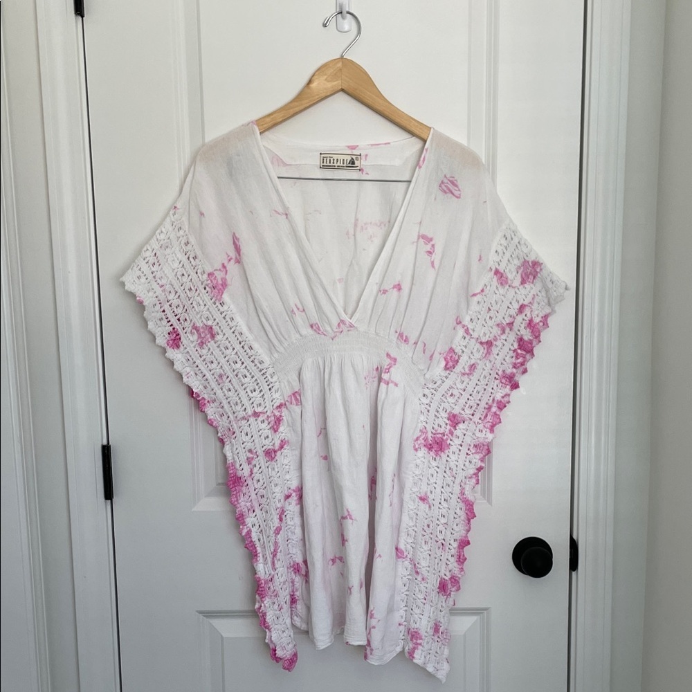 Seaspice Resort Wear Women’s Crochet Trim Swim Cover-Up White/Pink XL